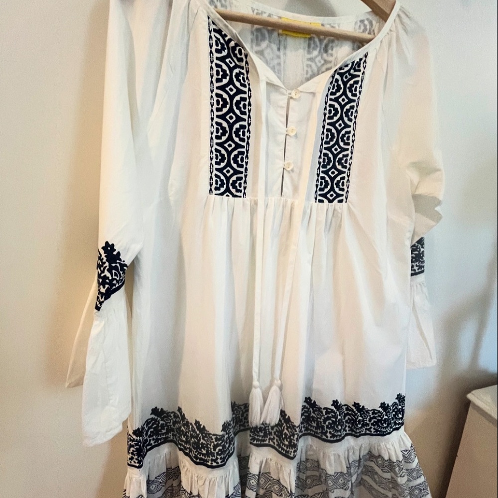 Roller Rabbit Mona Border Maricruz Dress Size Small White & Navy - Picture 3 of 11
